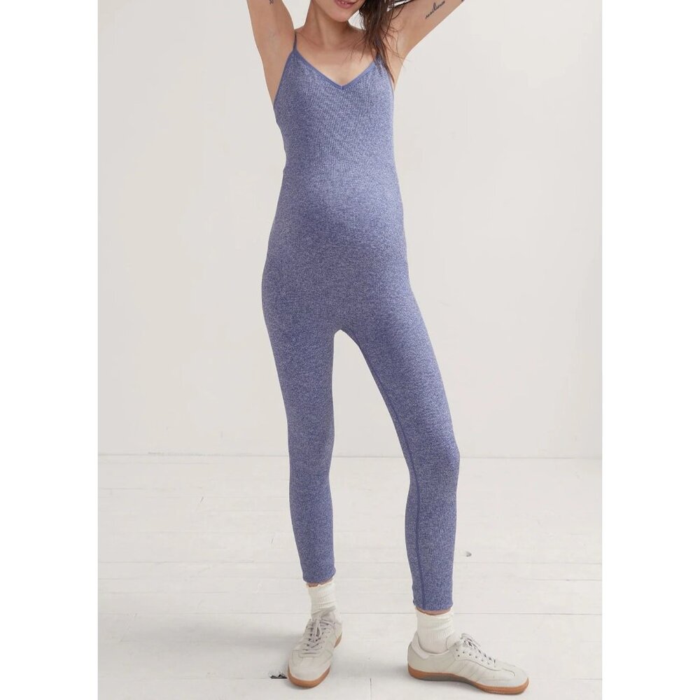 NWT Hatch The Body Rib Unitard Maternity In Blue Melange